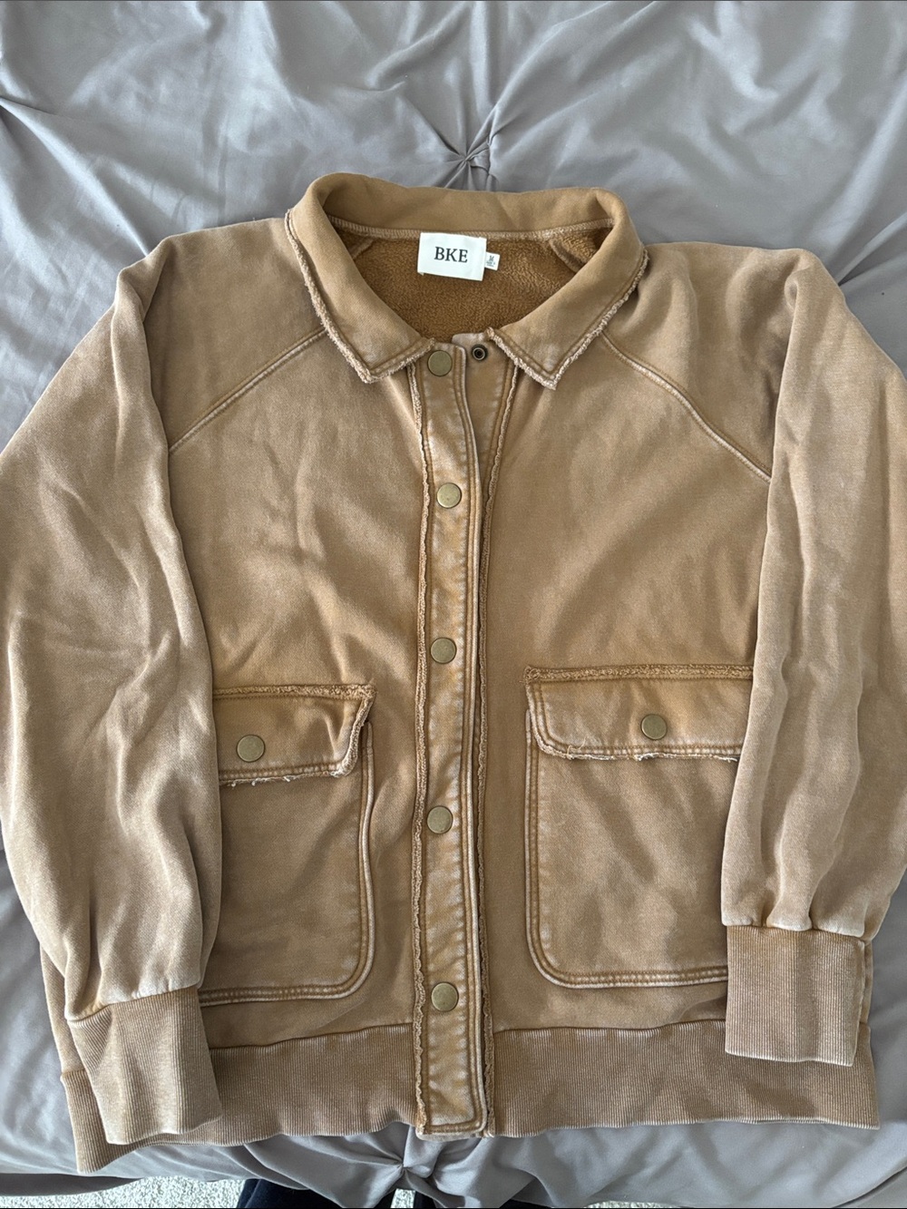 BKE Women’s Button Up Collared Jacket Top Brown/Tan Size Medium